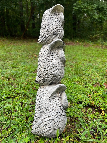 3 Owls Statue (18" x 5.5") - Stone Grove Statuary