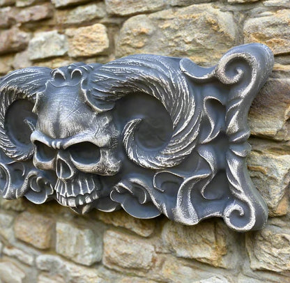 Devil Skull Wall Plaque (20"x9") - Stone Grove Statuary