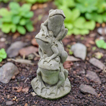 Frogs on Lilypad Statue (12" x 6") - Stone Grove Statuary