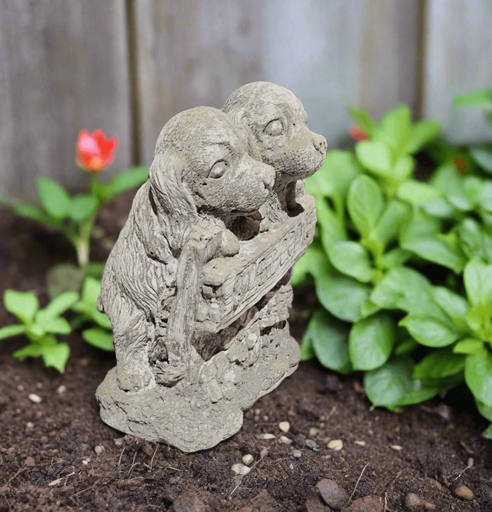 Puppies Welcome Sign Statue (9" x 8") - Stone Grove Statuary