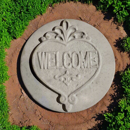 Welcome Heart Stepping Stone (8" x 1.25") - Stone Grove Statuary